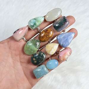 Conjunto de anillos con bisel Chapado en plata al por mayor, joyería de piedras preciosas naturales para aniversario de boda, informal, para la fabricación de suministros al por menor - Product Image 1