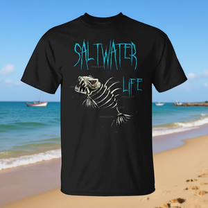 T-shirt Saltwater Life noir pour adulte, unisexe, à manches courtes, col rond, chemise de pêche - Product Image 3