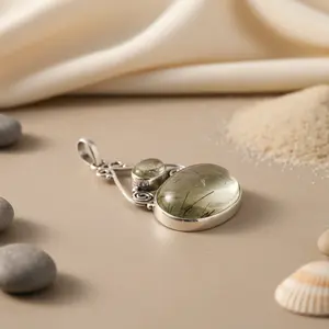 Colgante de Plata 925 con Prehnita para Mujer, Chapado en Rodio con Diamante, Estilo Religioso, Joyería con Piedras Preciosas - Product Image 2