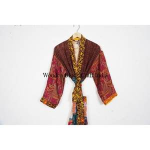 Vintage Floral Silk Saree <b>Kimono</b> Women's Robe <b>Maxi</b> Gown Bathrobe Summer Sleepwear Gift Honeymoon Sexy <b>Kimono</b> For Bikni - Product Image 2