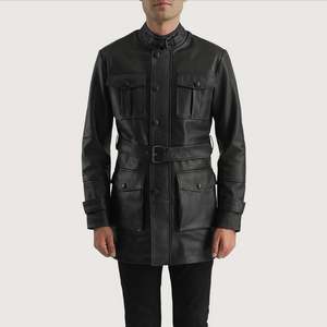 Dolf <b>Gothically</b> Styled Black Leather Winter <b>Jacket</b> High PU Satin Woven Spandex Hooded Puffer Cotton Embroidered Fashionable - Product Image 3