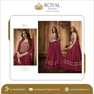 Thiết kế mới nặng Faux georgette 3mm trình tự làm việc <span class=keywords><strong>anarkali</strong></span> Áo choàng cho Phụ nữ dài khâu phù hợp với đám cưới trong sợi bông - Product Image 5