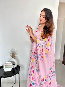 Meilleur prix pour un sari en faux georgette non cousu, imprimé, pièce de chemisier, travail de broderie, tenue traditionnelle indienne, fête, femme, toutes saisons - Product Image 4