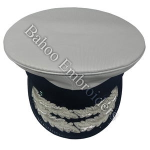 CHECKER BAND OFFICER WOOL <b>HAT</b> WITH DOUBLE ROW WHITE EMBROIDERED VISOR - Product Image 5