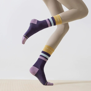 Color Block Crew <b>Socks</b> with Anti-Slip Sole Breathable Cotton Stretch Design for Yoga and Indoor Sports Custom Logo Wholesale - Product Image 4