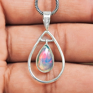 Colgante de forma redonda de piedras preciosas de ópalo de Plata de Ley 925, joyería antigua hecha a mano, diseño único, colgante Natural Vintage para mujer - Product Image 6