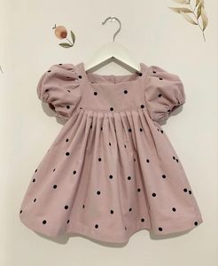 STUNNING & BEAUTIFUL DESIGN of BABY GIRL POLKA DOTS COTTON FABRIC STYLISH SKIRT DRESS WITH <b>PUFF</b> SLEEVE @ 2024 - Product Image 2