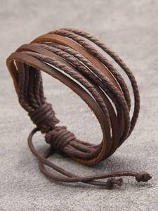 Fashion Wide Weave Black Brown Leather Bracelet Jewelry Handmade Braided Mens Leather Bracelet Leather <b>Belt</b> Wristband Bangle - Product Image 4