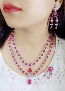 Collier double couche fantaisie avec boucles d'oreilles AD ensemble de bijoux indiens Collection de bijoux 2025 produit en vrac fait main - Product Image 5