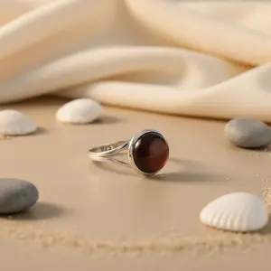 Bague éternelle solitaire en argent 925 avec pierre ronde brune pour femmes, bijoux tendance avec incrustation plaquée or rose, forme d'amoureux - Product Image 3