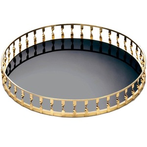 Bandeja de espejo plateada con diseño de anillo circular Bandeja redonda elegante con superficie reflectante Decoración moderna para el hogar Bandeja decorativa elegante - Product Image 3