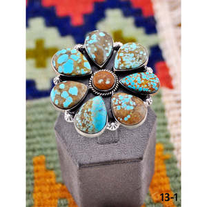 Southwest Handmade Number 8 Turquoise Sterling <b>Silver</b> Cluster <b>Ring</b> with Oval Cut Bezel Setting Everyday Wearable for <b>Men</b>/Women - Product Image 1