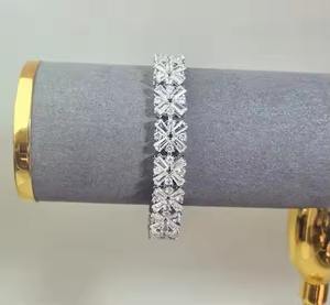 Stylish Moissanite Diamond <b>Flower</b> <b>Bracelet</b> for Women 18K White Gold, Dainty Fine Jewelry - Product Image 3