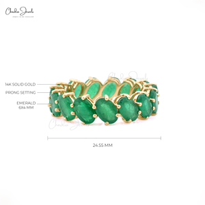 High End Jewelry 14K Yellow Gold Eternity Wedding <b>Band</b> 6.35 TCW Oval <b>Emerald</b> Gemstone <b>Ring</b> Direct From Trusted Manufacturer - Product Image 2