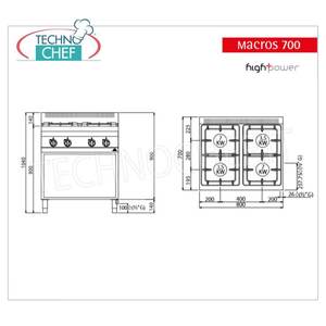 Cuisinière à gaz 4 brûleurs sur meuble ouvert, 21,00 kW - Product Image 4