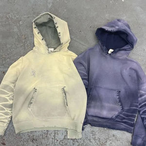 Sweat à capuche personnalisé pour hommes motif vintage lavé lourd 100% coton ample surdimensionné Boxy recadrée déchiré Design - Product Image 2