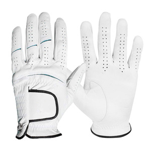 Gants de golf à doigts entiers en cuir véritable pour hommes, vêtements de sport respirants de couleur blanche pour gaucher vente en gros - Product Image 5