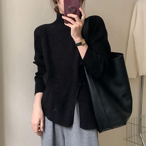 Femmes décontracté demi <span class=keywords><strong>col</strong></span> <span class=keywords><strong>roulé</strong></span> <span class=keywords><strong>pull</strong></span> <span class=keywords><strong>pull</strong></span> couleur unie multi-boutons décoration automne saison coupe ample fente ourlet tricots - Product Image 2