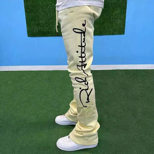 Pantalon de survêtement vintage à jambe évasée Expu International pour homme, coton lourd, logo brodé personnalisé, taille élastique, mi-longueur - Product Image 2