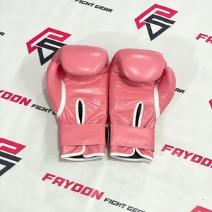 Gants de boxe professionnels en cuir véritable rose à lacets, pour entraînement et sparring, avec logo, les plus vendus - Product Image 2