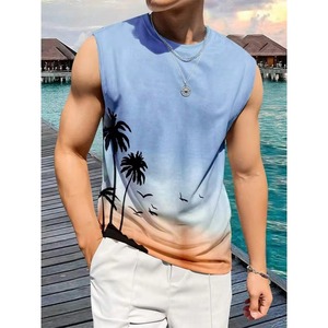Drôle cocotier motif débardeurs pour hommes coloré dégradé plantes 3D imprimé t-shirts été décontracté ample rue o-cou gilet haut - Product Image 2