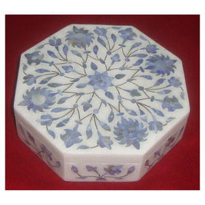 Boîte à perles en marbre bleu, plateau de Table personnalisé pour le stockage des aliments secs, décoration Unique, incrustation de serpillière en pierre de marbre, boîte à Design Floral - Product Image 1