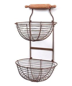 Wall Mounting Steel <b>Basket</b> with <b>Wooden</b> Handle Antique Finishing <b>Basket</b> for Grocery Storage Household Use Factory Price - Product Image 2
