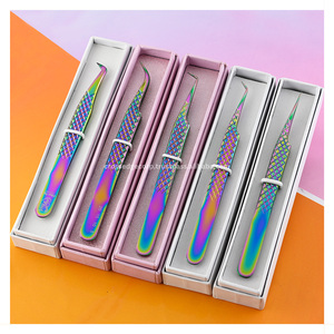 แหนบต่อขนตาหลายสีแบบใหม่แหนบปลายโค้งไฟเบอร์สำหรับต่อขนตาเพิ่มวอลลุ่มปรับแต่งได้ - Product Image 6
