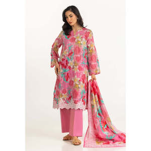 IUSTKSD-2166 Ensemble décontracté 3 pièces imprimé en tissu lawn avec broderies, respirant et élégant - Product Image 2