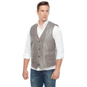 Chaleco de Motocicleta de Invierno para Hombre de Alta Calidad, de Cuero Genuino con Botones, Bordado 3D, Tejido de Poliéster, Cuello en V Largo, Patrón a Cuadros - Product Image 3