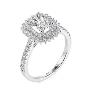 Bague de fiançailles Jeulia Platinum Double Halo Princess Cut Diamond - Promesse romantique - Product Image 2