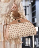 Bolso de Mano de Ratán con Asa de Bambú, 100% Cuero Genuino, Diseño Floral, Cierre Abierto, Estilo Vintage, Regalo para Ella, de la India