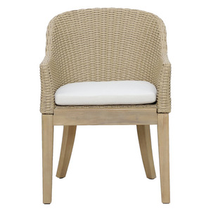 Chaise de salle à manger de jardin moderne Hannan en cadre en bois de teck massif et corde tissée avec finition de couleur naturelle pour les repas en plein air. - Product Image 3