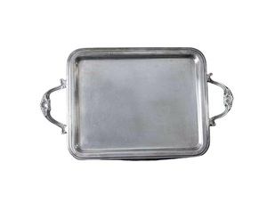 Bandeja de servir plateada brillante personalizada con asa con diseño de grabado central para el hogar, hotel, restaurante, fiesta de boda - Product Image 1