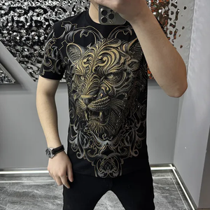 Nouveauté, t-shirt surdimensionné avec strass pour perceuse à chaud, t-shirt de luxe pour hommes avec logo brillant à paillettes et votre design - Product Image 3