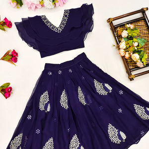 Conjunto de Lehenga y Choli con Volantes de Georgette Azul Rey para Niñas, Marca Shoryam Fashion |   Vestido Largo para Fiestas, para Todas las Temporadas, Elegante, Ropa Étnica para Niños - Product Image 1