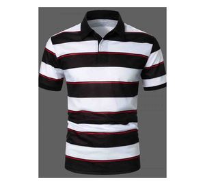 Polo chemise contraste rayure noir et blanc rayures hommes haut tendance décontracté rue hommes Polo chemise respirante - Product Image 2