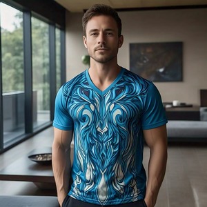 T-shirts à manches courtes col en V personnalisés T-shirt à sublimation pour hommes T-shirts à impression graphique en coton léger pour hommes - Product Image 6