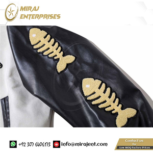 Hombres Furry Fish Bone bordado mujeres Varsity chaqueta de cuero manga Hip Hop Street College carta bombardero abrigo chaqueta de béisbol - Product Image 6