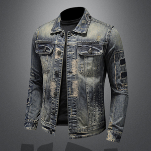 Nueva chaqueta vaquera personalizada a la moda para hombre, ropa de calle, chaqueta vaquera desteñida con lavado blanqueado, vintage lavado personalizado - Product Image 3
