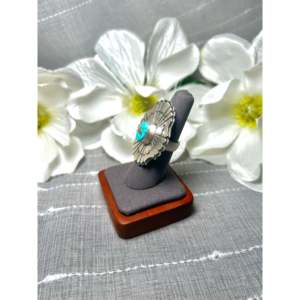 Navajo Handmade <b>Statement</b> <b>Ring</b> Kingman Turquoise & Sterling <b>Silver</b> Bezel Setting Size 6.75 for Everyday Wear - Product Image 3