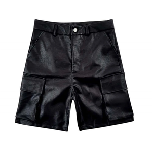 Mens Quilted <b>PU</b> Leather <b>Shorts</b> Button-Waist Mid Length Fashion Casual-Bottoms High Quality Customized Logo Printed Men's - Product Image 1