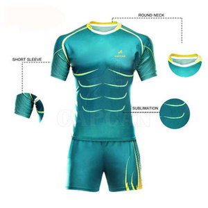 Kit de entrenamiento de equipo de rugby transpirable personalizable conjunto de uniforme de entrenamiento de cuello redondo técnica de sublimación de Pekín ropa de fútbol personalizada - Product Image 3