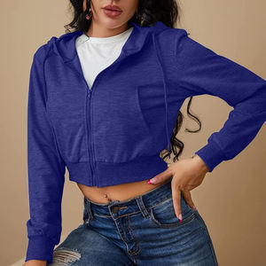 Sudadera Corta Ligera y Transpirable con Cremallera para Invierno, Sudadera de Manga Larga para Mujer, Estilo Urbano, en Color Sólido - Product Image 6