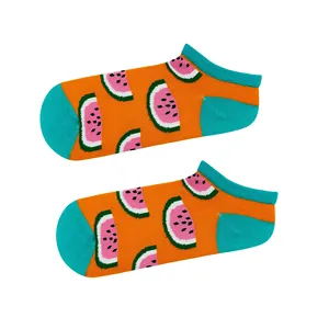 Calcetines Cortos Color Naranja con Estampado de Rodaja de Sandía y Flores, Transpirables y Transparentes de Nailon, con Logotipo Personalizado, Talla Única, para Uso Diario - Product Image 1