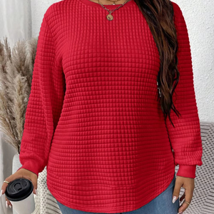 Sudadera personalizada para mujer, Sudadera de cuello redondo de poliéster de Color sólido, tejido de gofres grueso y cálido para mujer - Product Image 4