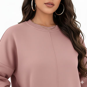 Transpirable estilo Hip Hop para invierno otoño primavera ODM suministro de gama alta manga larga Top Color sólido cuello dividido Sudadera con capucha para mujer - Product Image 6