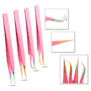 Color <b>Pink</b> Tip Gold and Silver Different Tweezers Private Label Easy to Pickup Thin Lashes Grafting <b>Tool</b> - Product Image 2