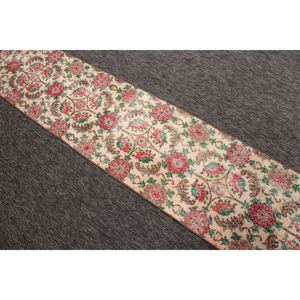 Tapis turc, petit tapis 1,8x8,1 pi (55x248 cm), vert vintage géométrique avec éléments floraux - Product Image 4