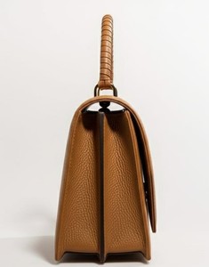 Sac à main de luxe en cuir véritable brun, sac à main de créateur pour femme, sac à bandoulière en cuir grainé cognac, fermeture éclair, sac à main enveloppé - Product Image 4